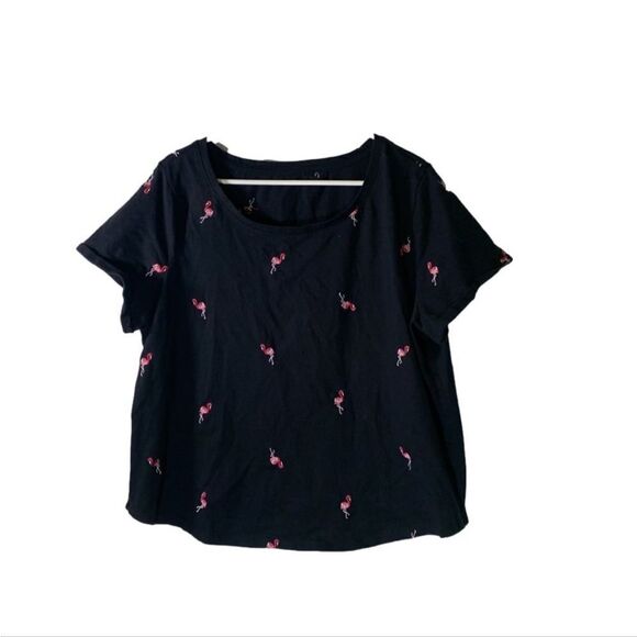 Large Black Embroidered Flamingo‎ Top - Picture 1 of 3